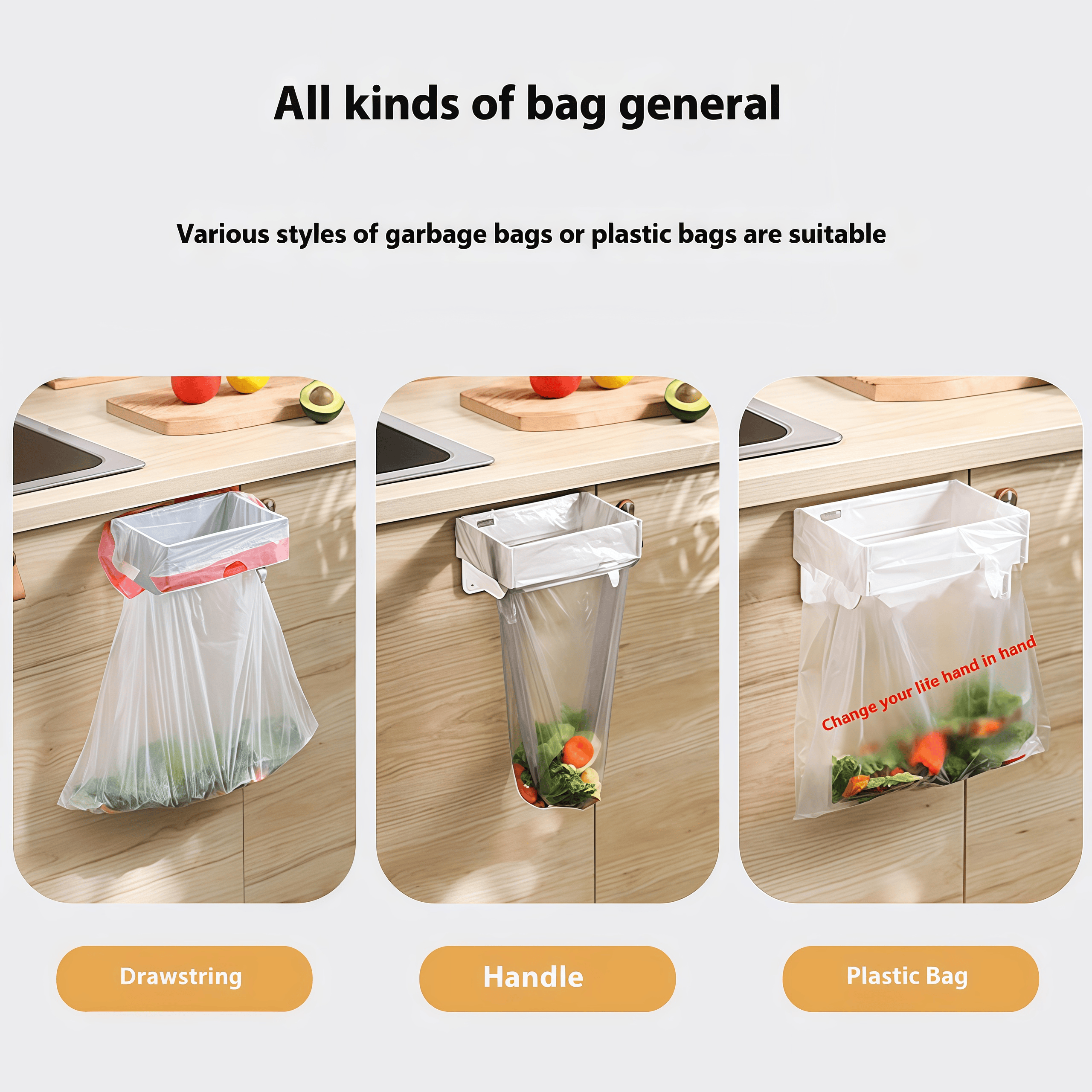 Foldable Garbage Bag Holder Over The Cabinet Door Trash Bag Rack ...