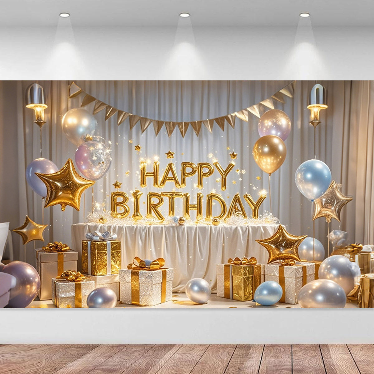 Birthday Backdrop Decoration Cloth 49*31.5 Inch Black Gold Happy ...