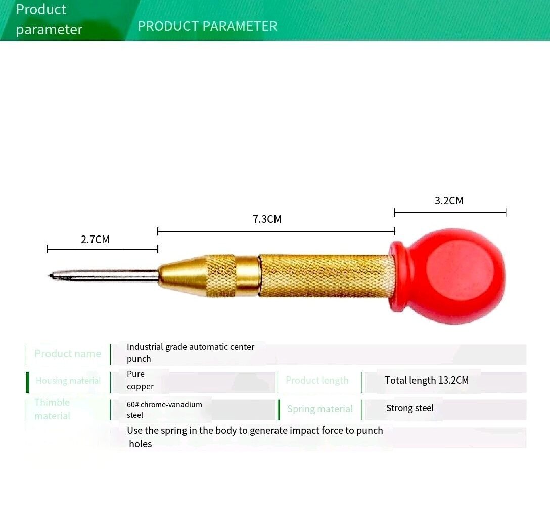 Spring-Loaded Automatic Center Punch Marker for Metal & Wood Projects ...
