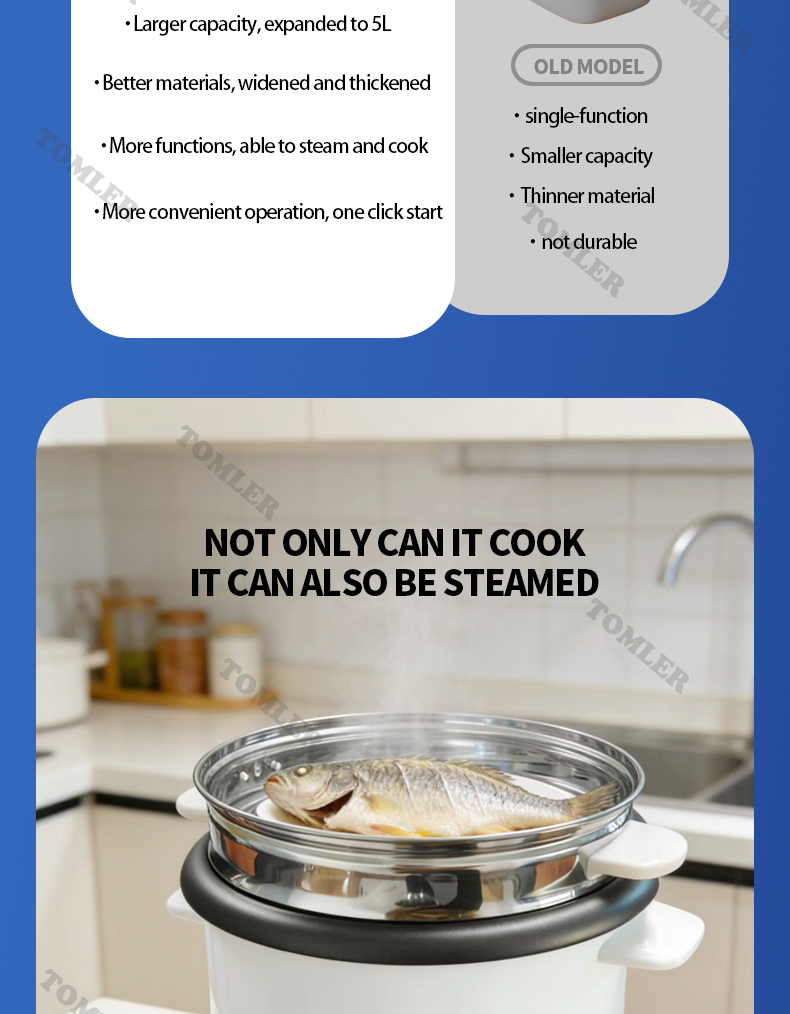 TOMLER Multi-functional Electric Cooker Rice Cooker 3L/5L Non-stick ...