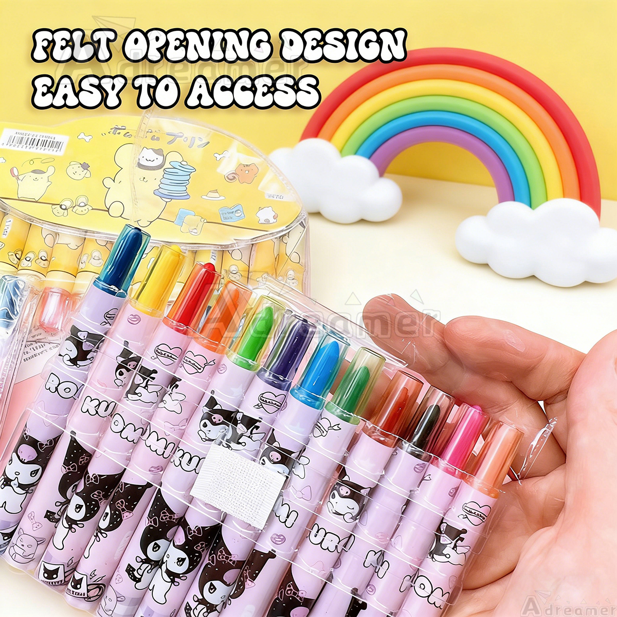12Color Sanrio Rotating Crayon for kids Kuromi Erasable Wax Crayons ...