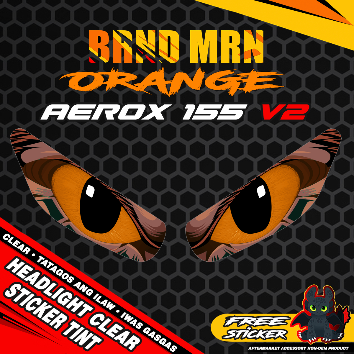 YAMAHA AEROX 155 V2 Headlight Toothless Eye Sticker Tint | Shopee ...