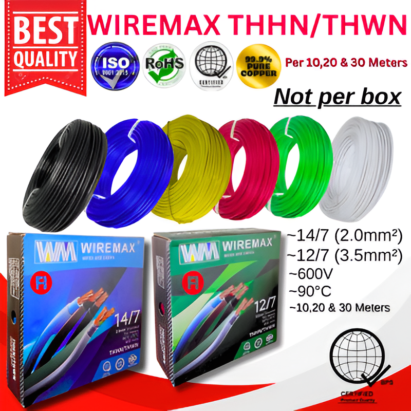 WIREMAX THHN/THWN STRANDED WIRE 14/7 (2.0mm²) & 12/7 (3.5mm²) 10, 20 ...