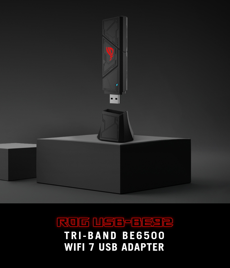 Asus ROG USB-BE92 BE6500 Tri-Band WiFi 7 6GHz Plug and Play USB Adapter ...