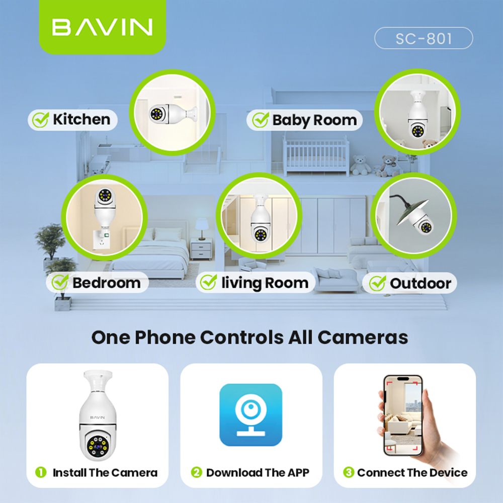 BAVIN SC801 Smart Security Lens Bulb CCTV Camera 3MP WiFi Camera w ...