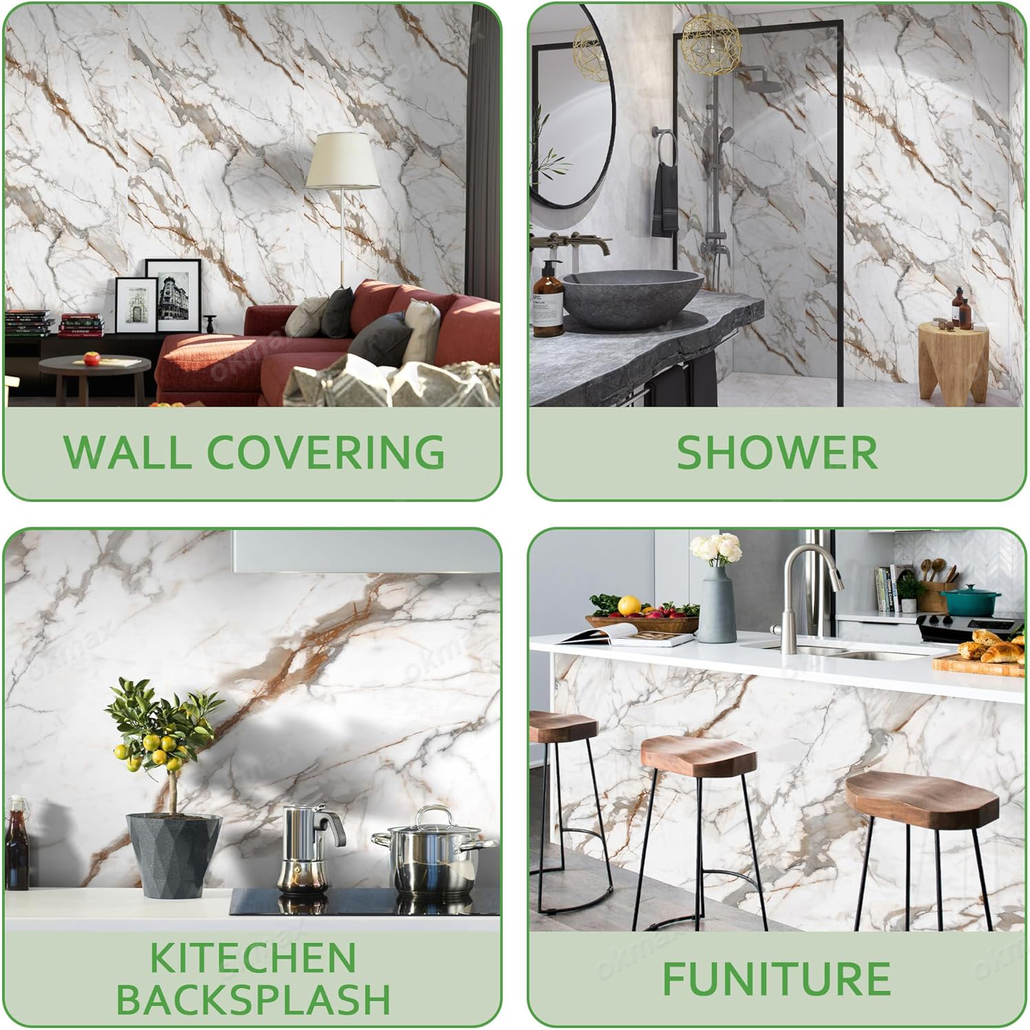 3D Marble Wallpaper Stickers Self Adhesive Waterproof Wall Panels PVC ...