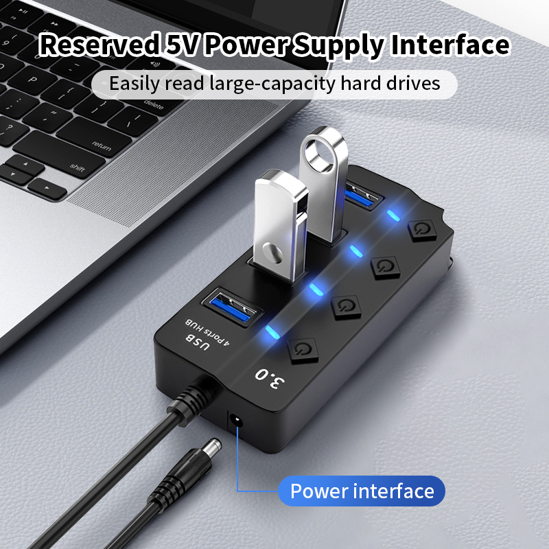 USB 3.0 4-Port Hub Splitter with 100cm Extension Cable for Desktop P ...