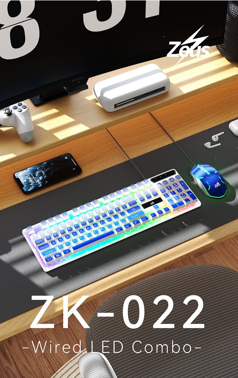 Zeus ZK-022 Wired LED Keyboard and Mouse Combo | RGB Backlight, Plug ...