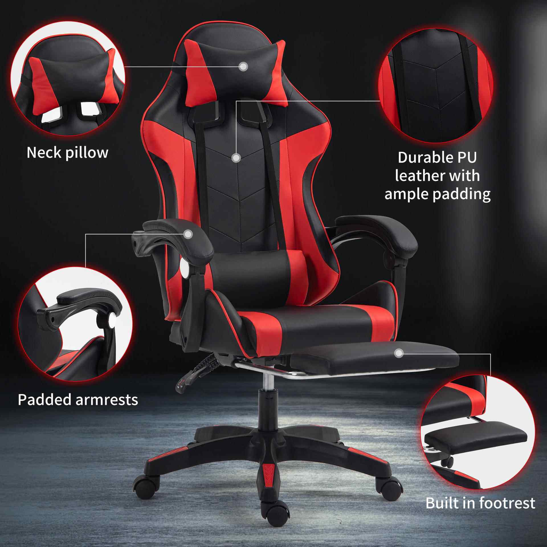 Leather Gaming Chair Ergonomic Office Chair With Foot Rest Lifting ...
