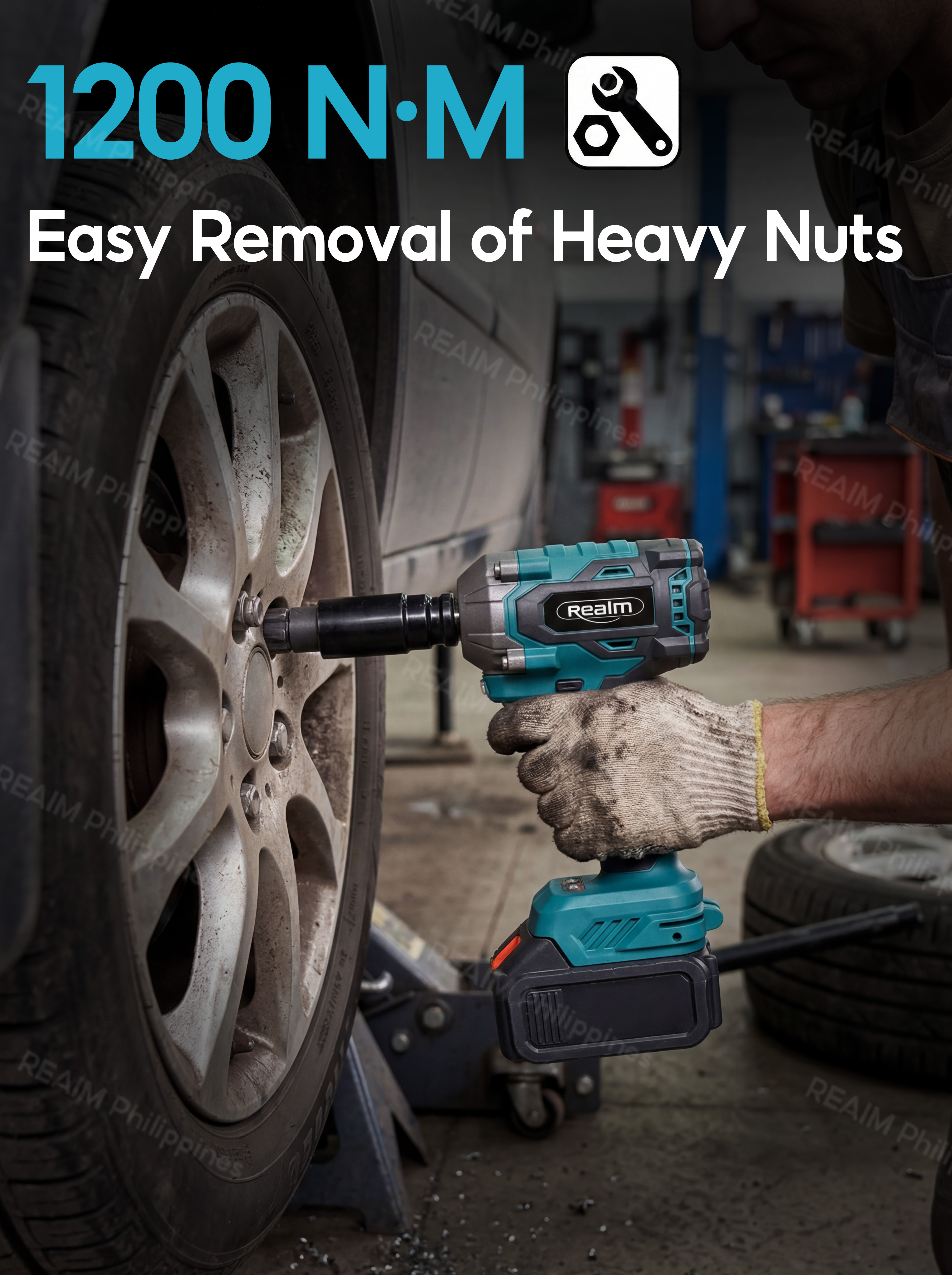 REAIM Impact Wrench Heavy Duty Cordless Brushless 1200N.M/800N.M ...