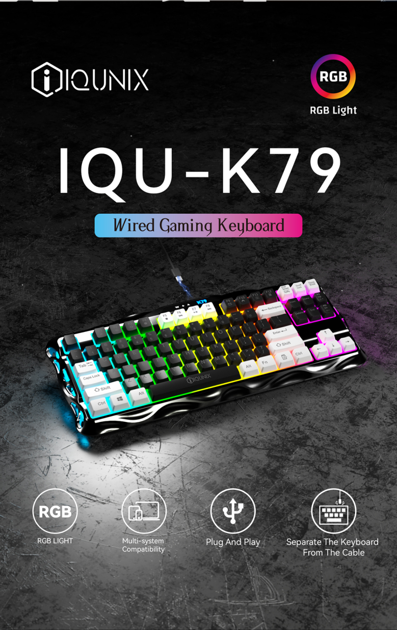IQUNIX Wired Gaming Keyboard With Cool Side Cutouts RGB Lighting and ...