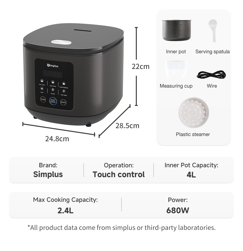 Simplus 4L Smart Touch Rice Cooker 24H Preset 6 Functions Cake & Yogurt ...