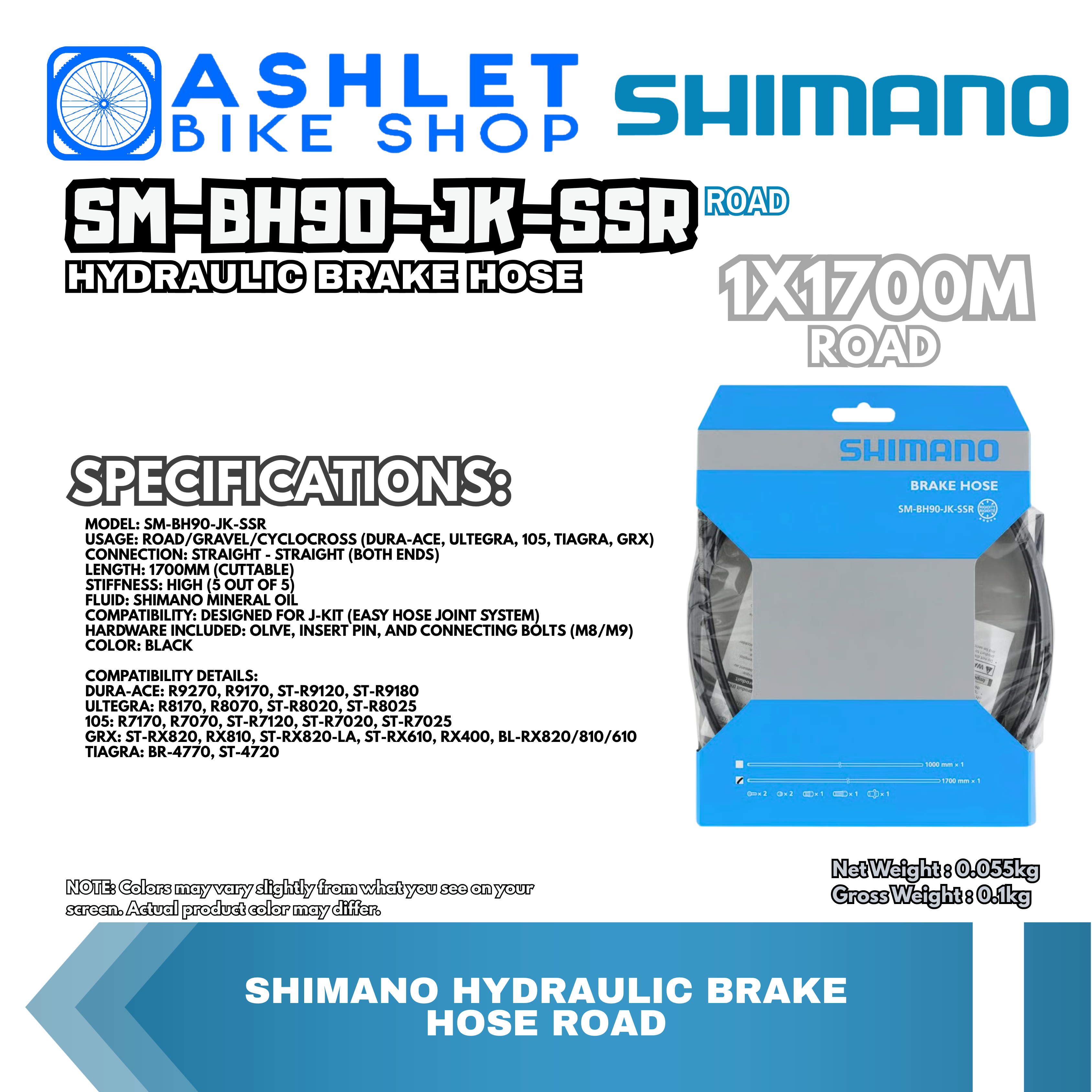 SHIMANO HYDRAULIC BRAKE HOSE SM-BH90-JK-SSR / SM-BH90-SB 1x1700MM MTB ...