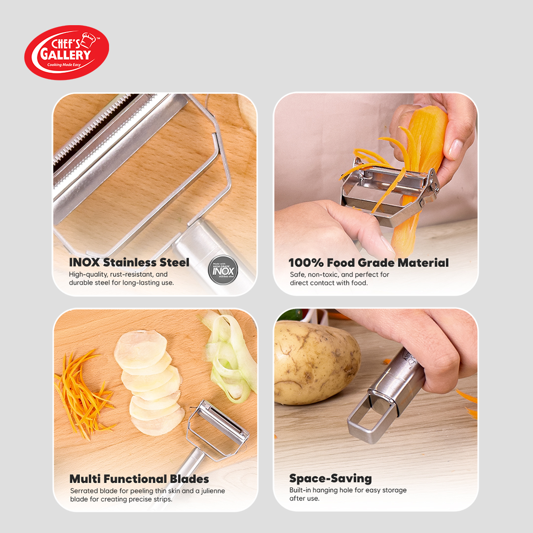 Chef's Gallery INOX Stainless Steel 2in1 Julienne Peeler for Vegetables ...