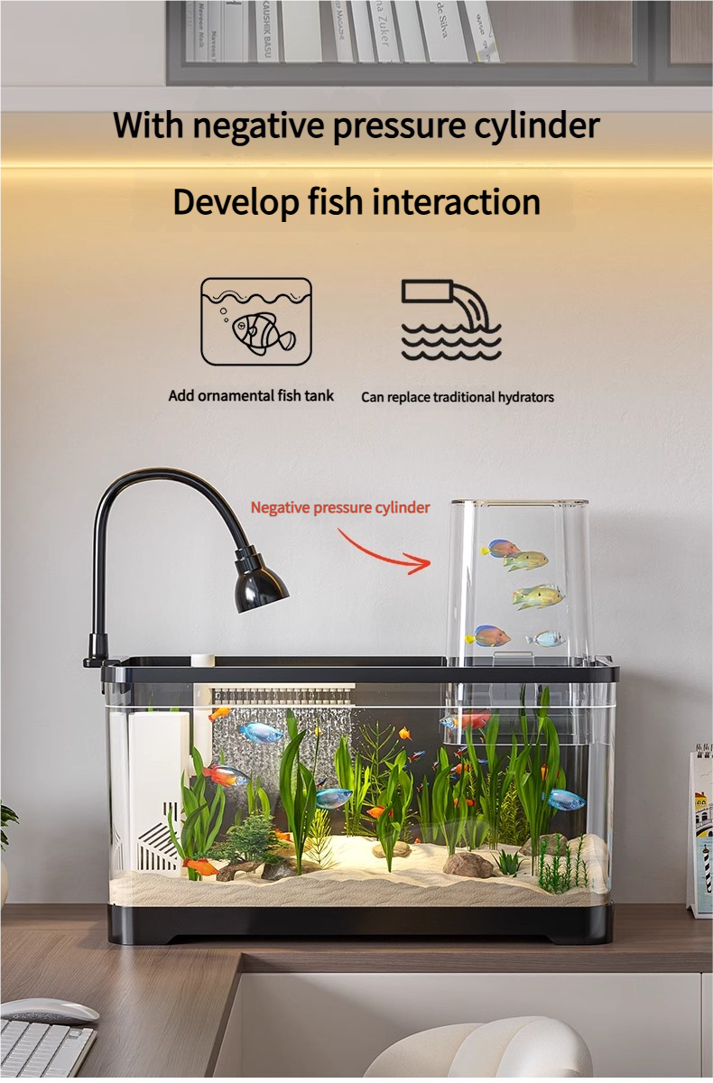 Image showcasing Fish Tank Self Cleaning Space Saving Siphon Aquarium with Waterfall Design for Home Office Desk ...