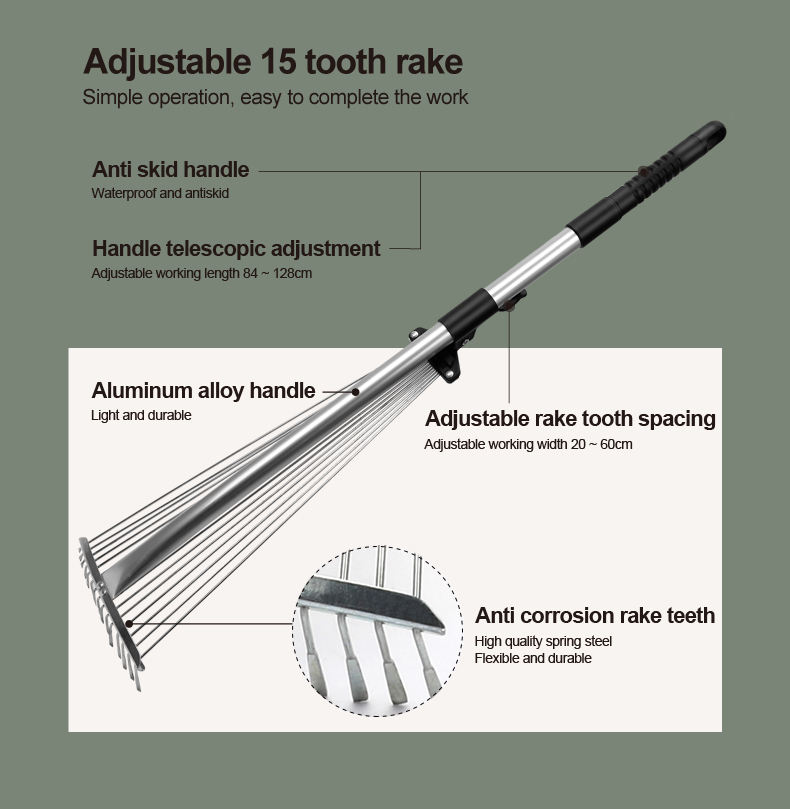 Retractable Leaf Rake Folding Handle Landscaping Lawn Rake Metal Leaf ...