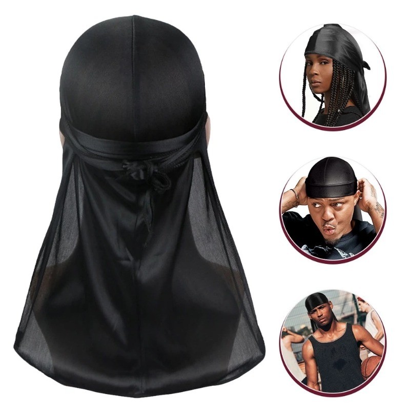 Black/White/Red Pirate Hat Silky Durag Extra Long Tail Waves Unisex ...