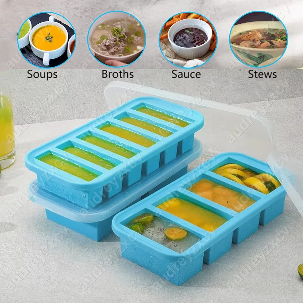 Silicone Freezer Molds Fresh-keeping Meal Prep Tray 2/4/6 Grid Ice Cube ...