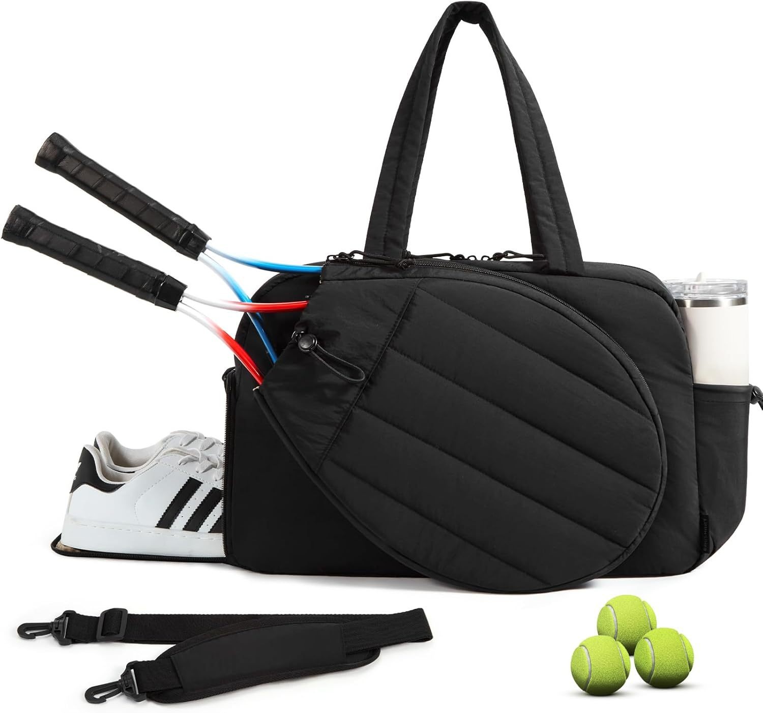 Tennis Badminton Bag Holds 2 Rackets with Shoe Compartment & Wet Pocket ...