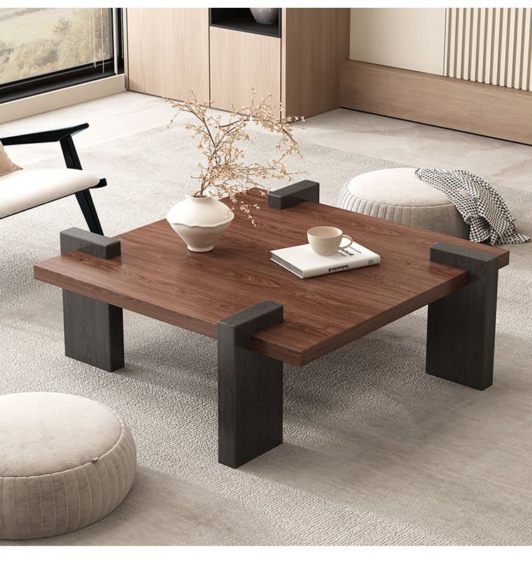 F&G Wood Coffee Table Square Tea Table Center Table with Modern Luxury ...