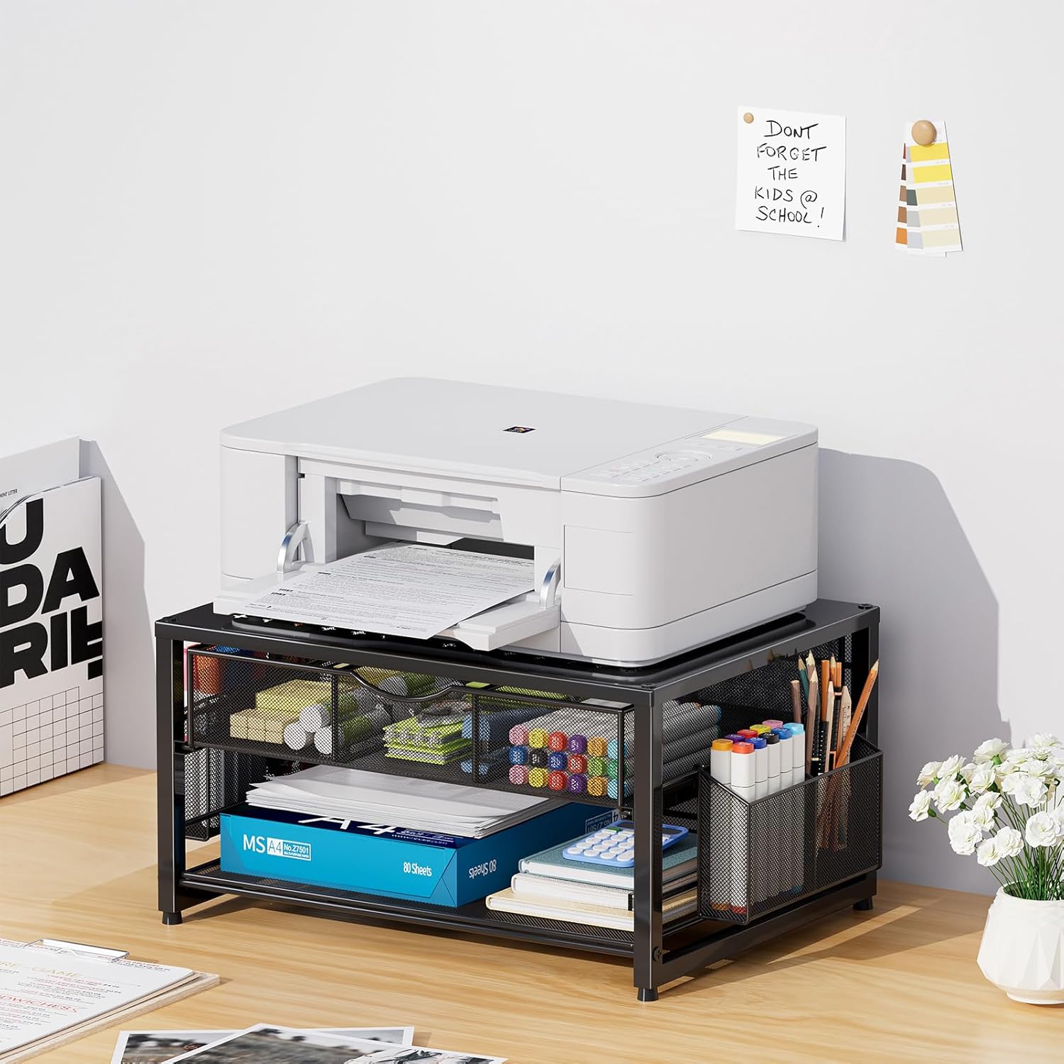 Printer Stand Rack Organizer With Drawer 3 Layer Printer Rack Stand ...