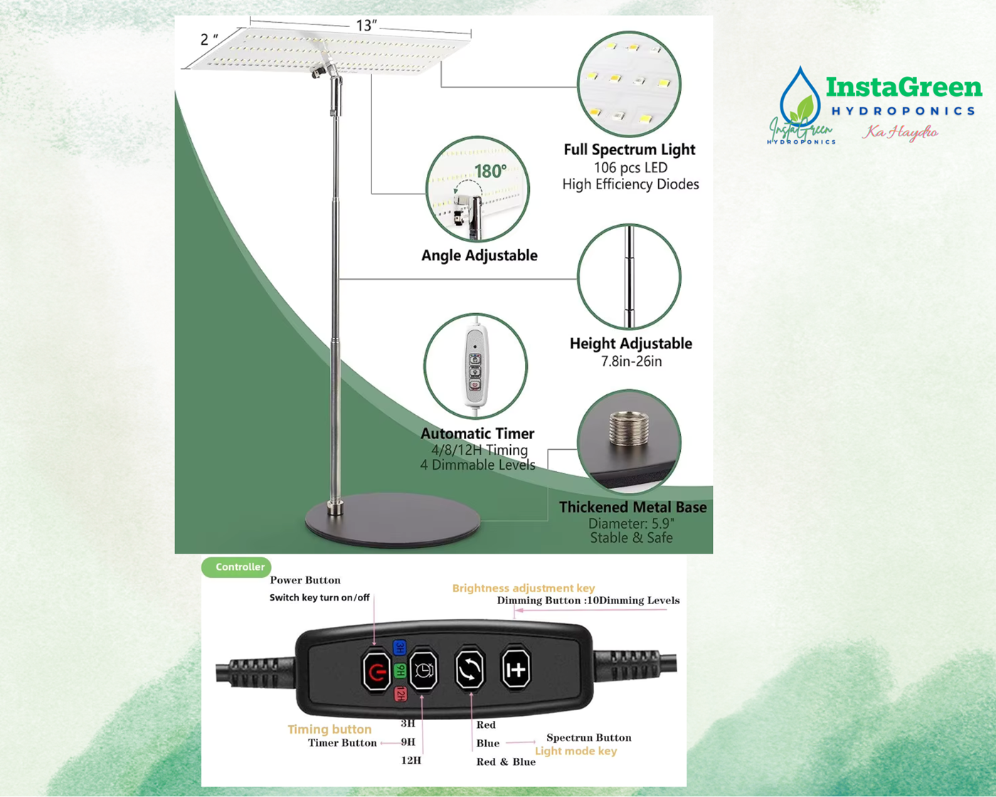 Hydroponic Grow Light Adjustable Desktop LED Full Spectrum Plant Growth ...