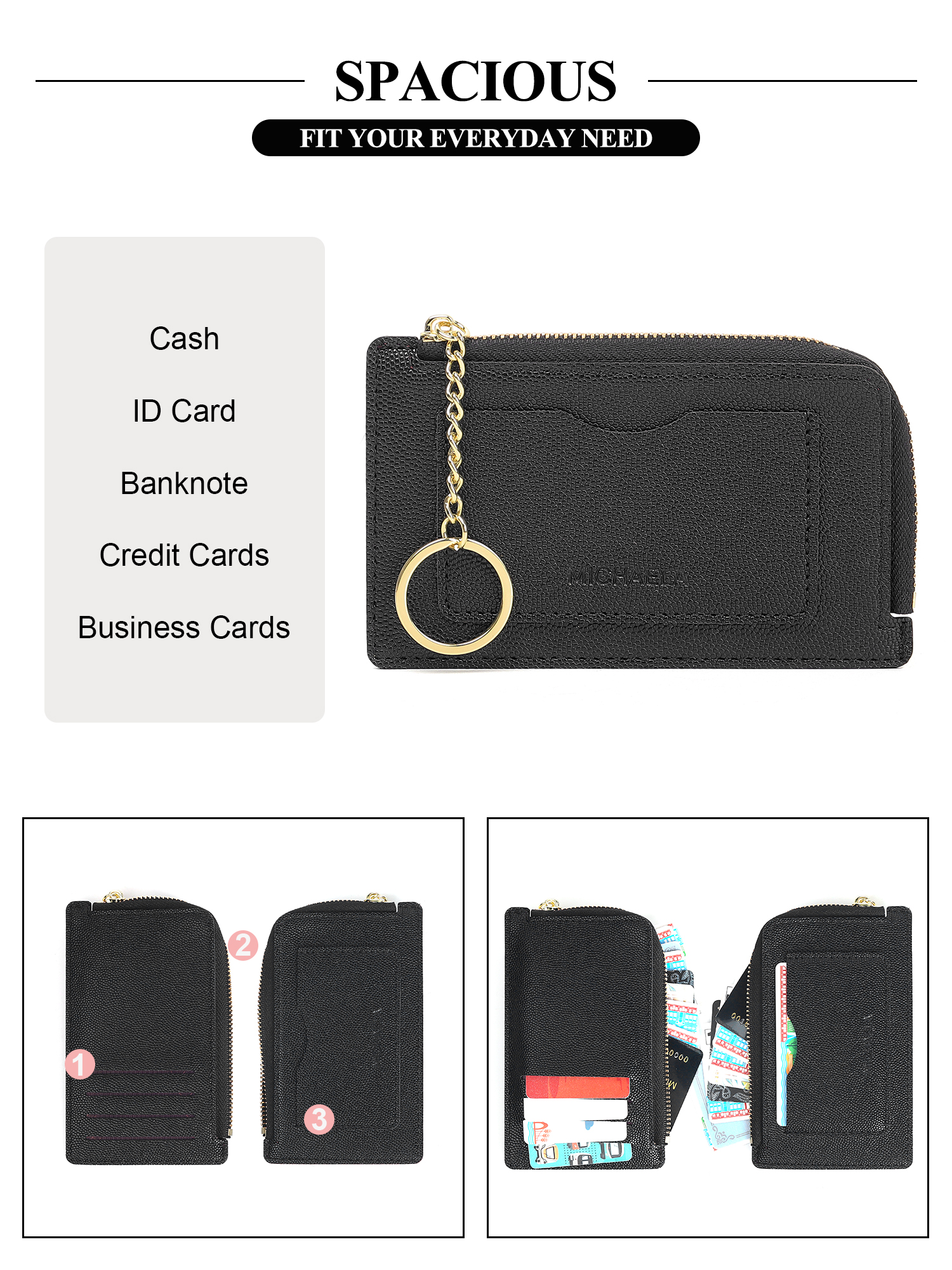 MICHAELA Minimalist Coin Purse Portable 5 Slots Keychain Card Holder ...