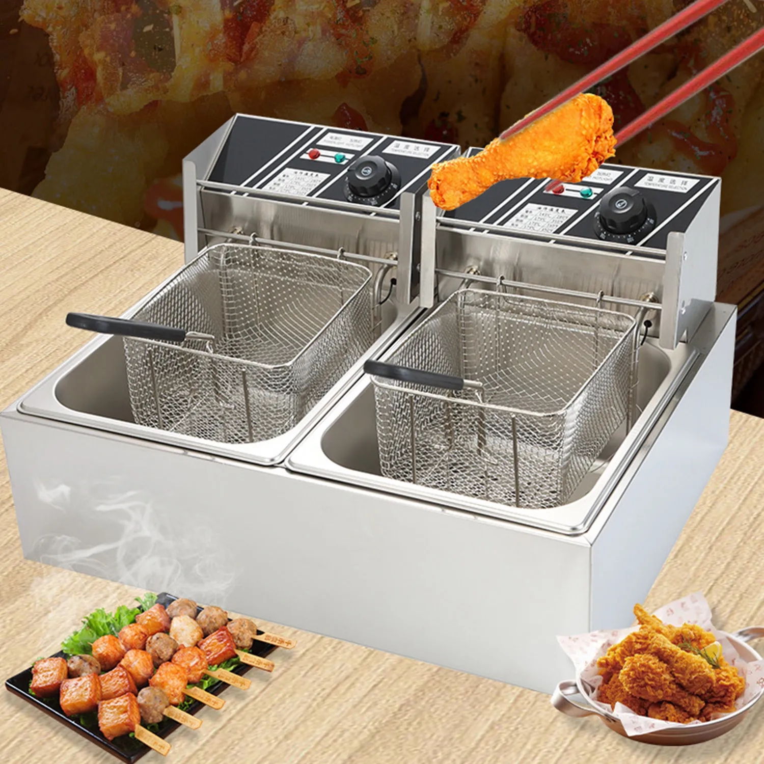 Original Multi functional Double fryer Stainless steel electric deep ...