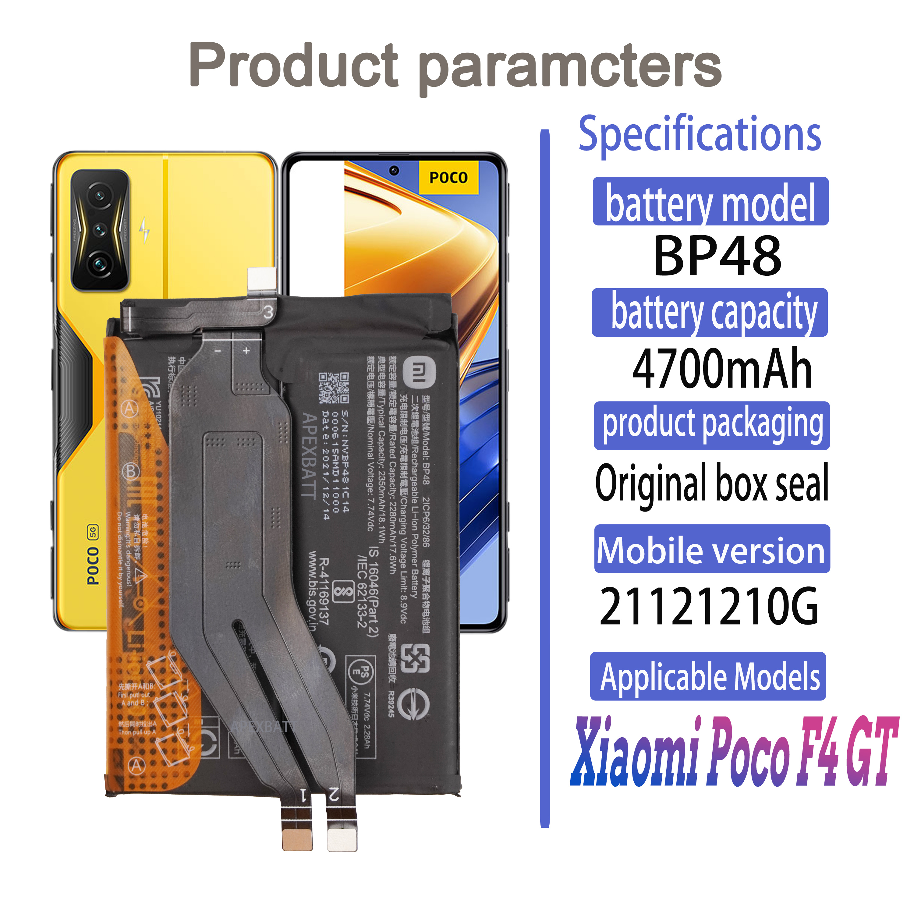 APEXBATT Orginal New 4700mAh BP48 Battery For Xiaomi Poco F4 GT ...
