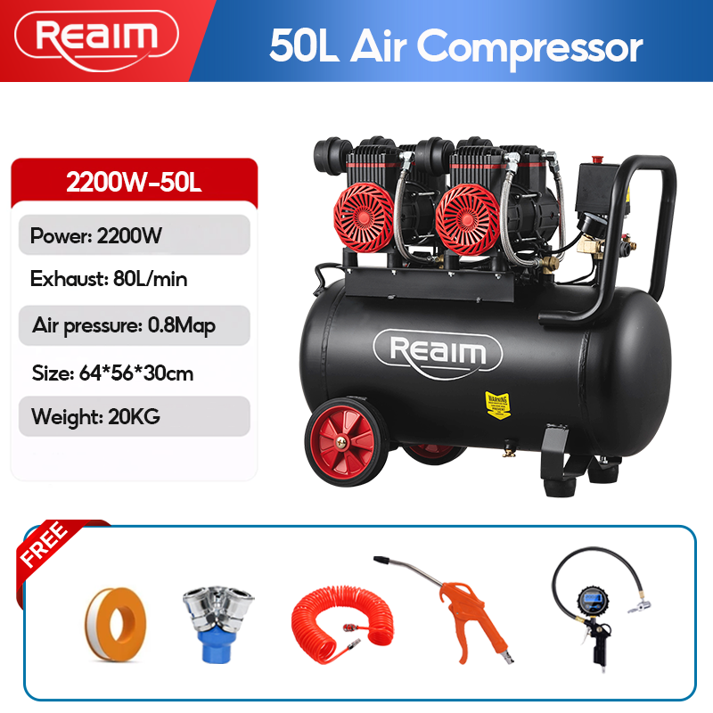 REAIM Air Compressor Portable Heavy Duty Oil-free Silent 1100W/2200W ...