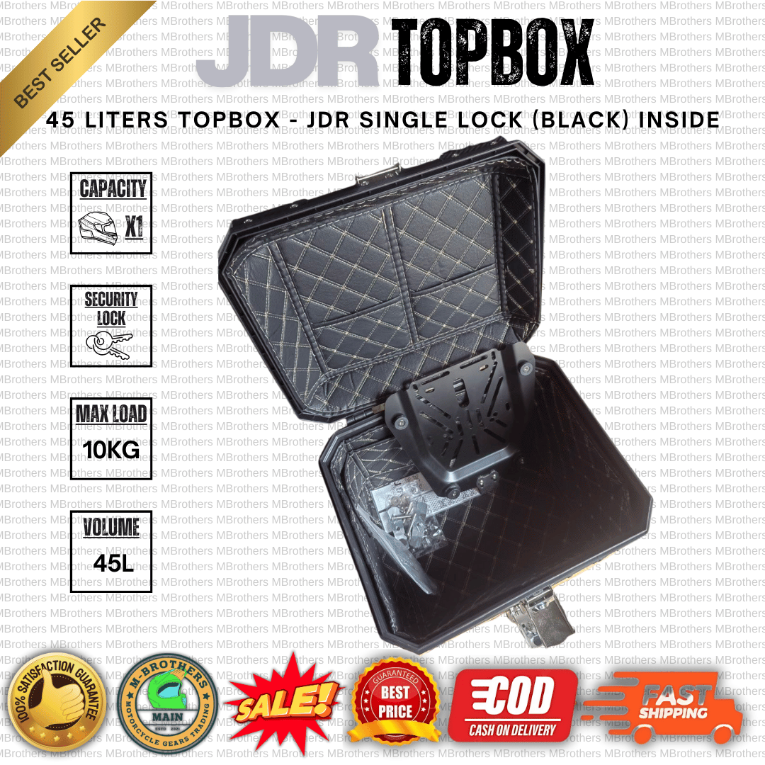 Topbox Only JDR Single Lock - 45L Motorcycle Topbox Hard Plastic 3 with ...