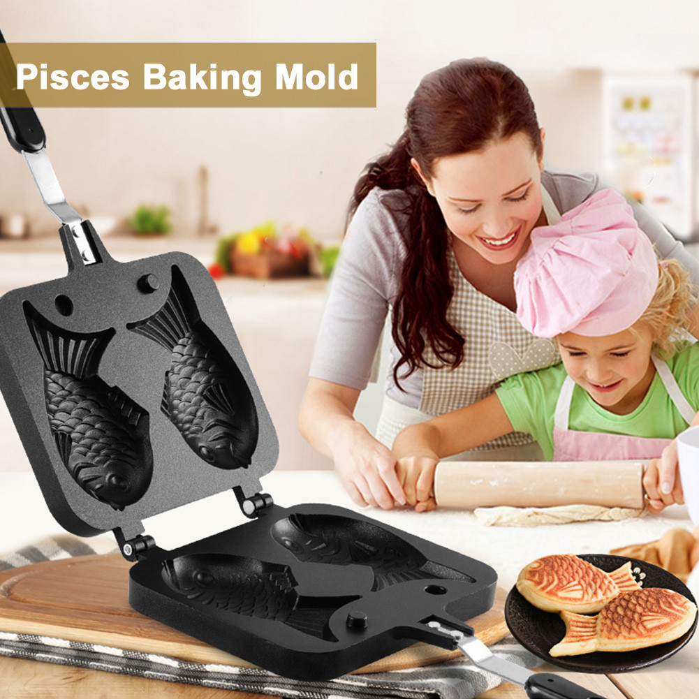 Double Fish Shaped Taiyaki Dessert Waffle Cake Maker Pan Non Stick ...
