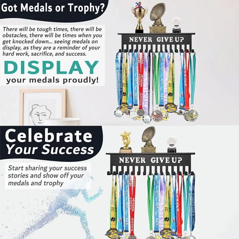 Premium Metal Trophy Medal Display Stand 30CM Wall-Mounted Holder With ...