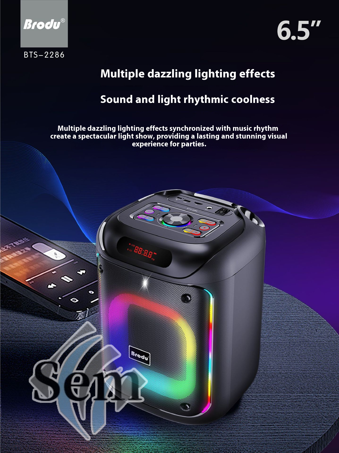 Brodu BTS-2286 RGB Portable Subwoofer Karaoke Wireless Bluetooth ...