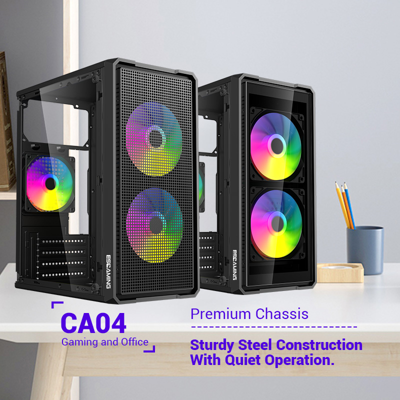 Esgaming CA04 Gaming Pc Case With Tempered Glass Black Micro ATX Case ...
