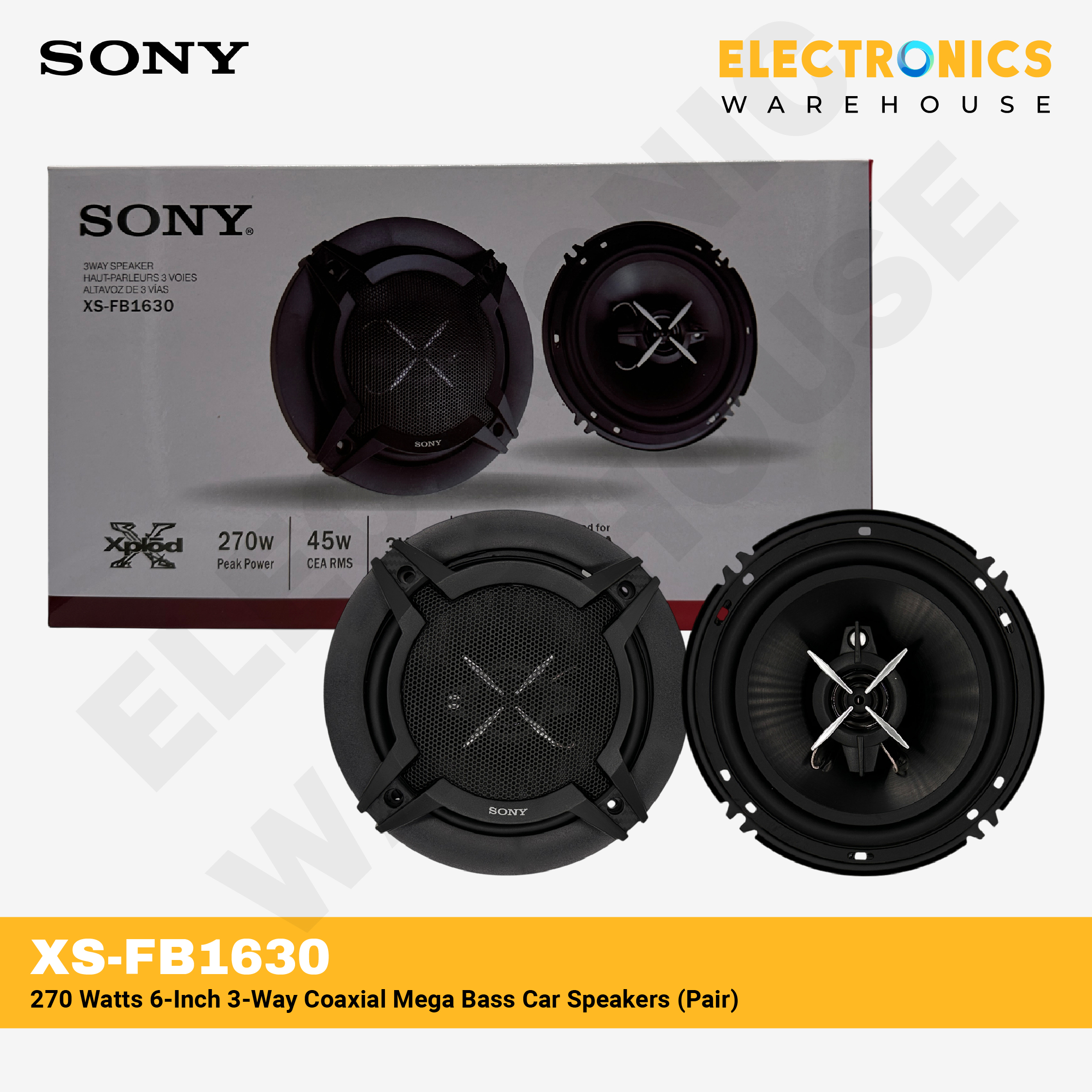Sony Xplod XS-FB1630 270 Watts 6-Inch 3-Way Coaxial Mega Bass Car ...