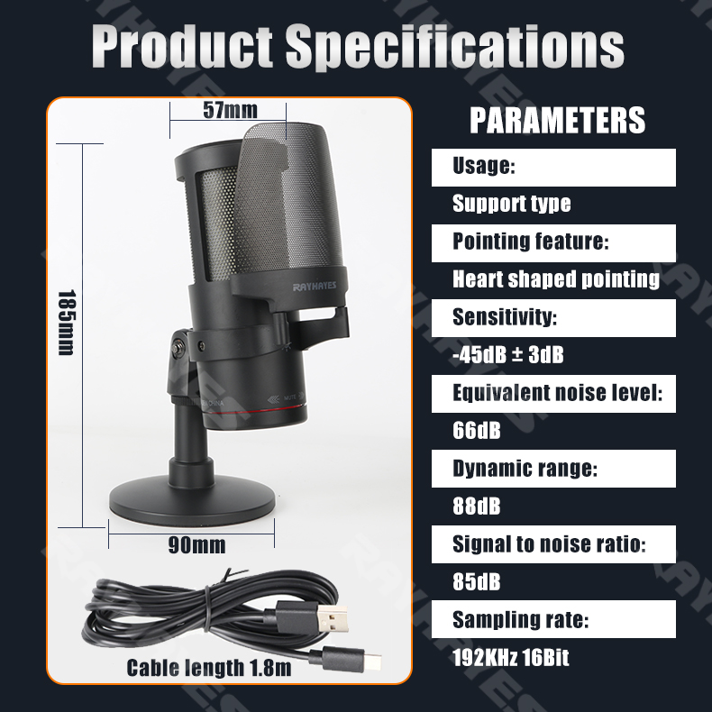 RAYHAYES USB Condenser Microphone RGB Gaming Mic Noise Canceling For ...
