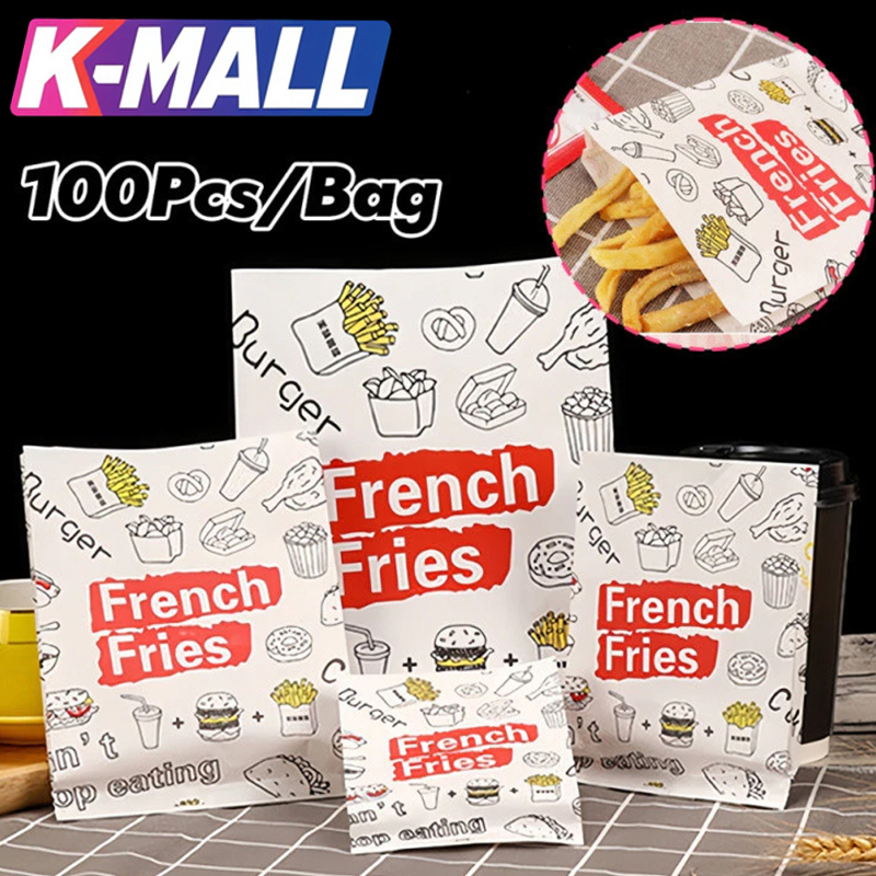 100Pcs French Fries Wrapper Greaseproof Paper Bag Disposable Food ...