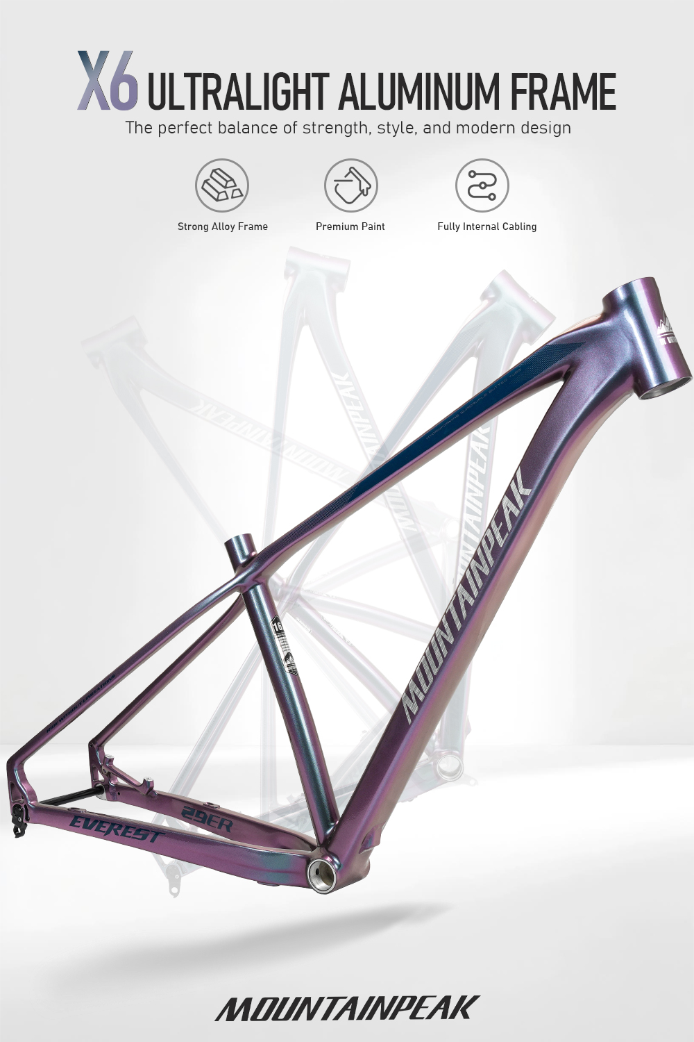 MOUNTAINPEAK NEW EVEREST FIS 2026 FRAME X6 Ultralight Aluminum 29er 52 ...