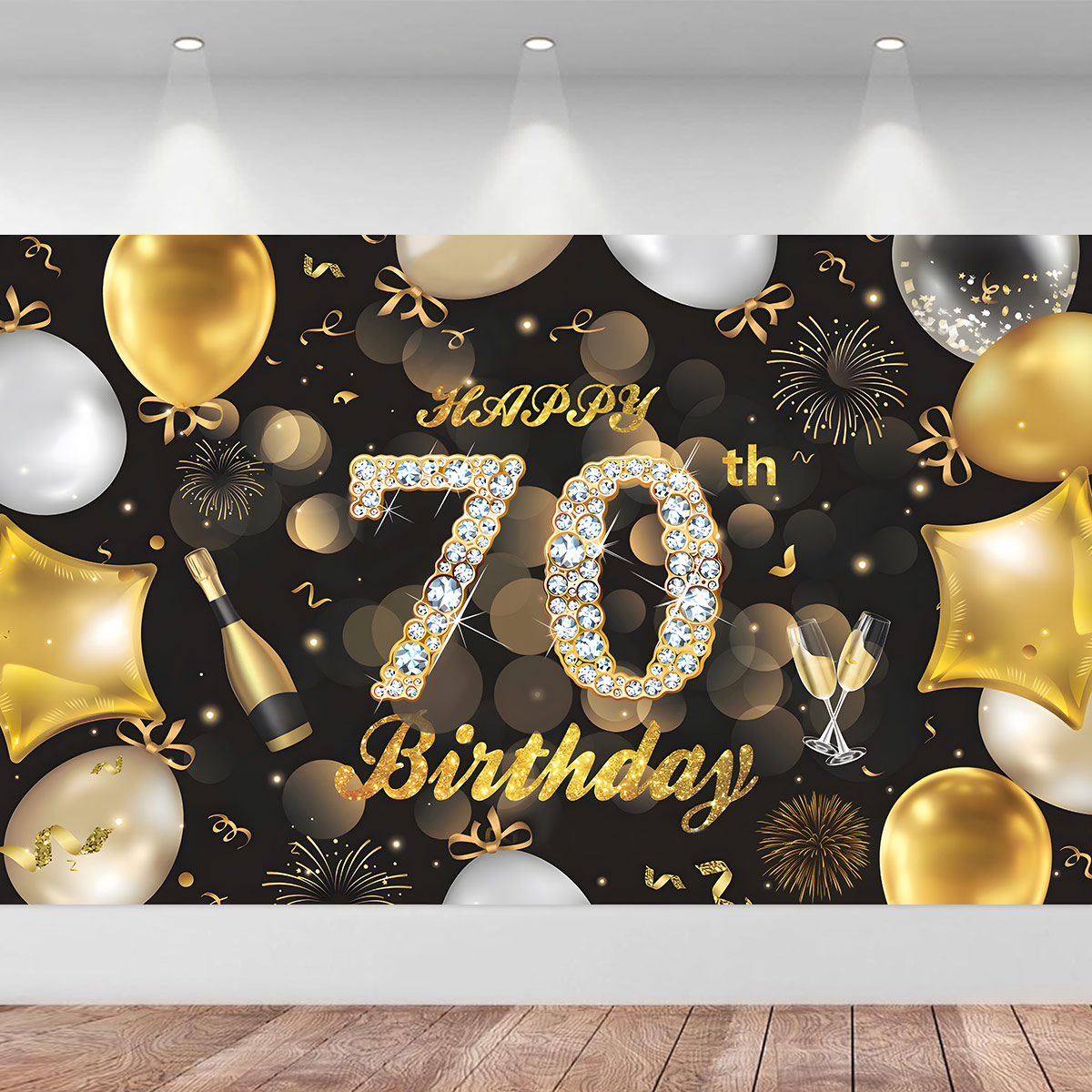 Birthday Backdrop Decoration Cloth 49*31.5 Inch Black Gold Happy ...