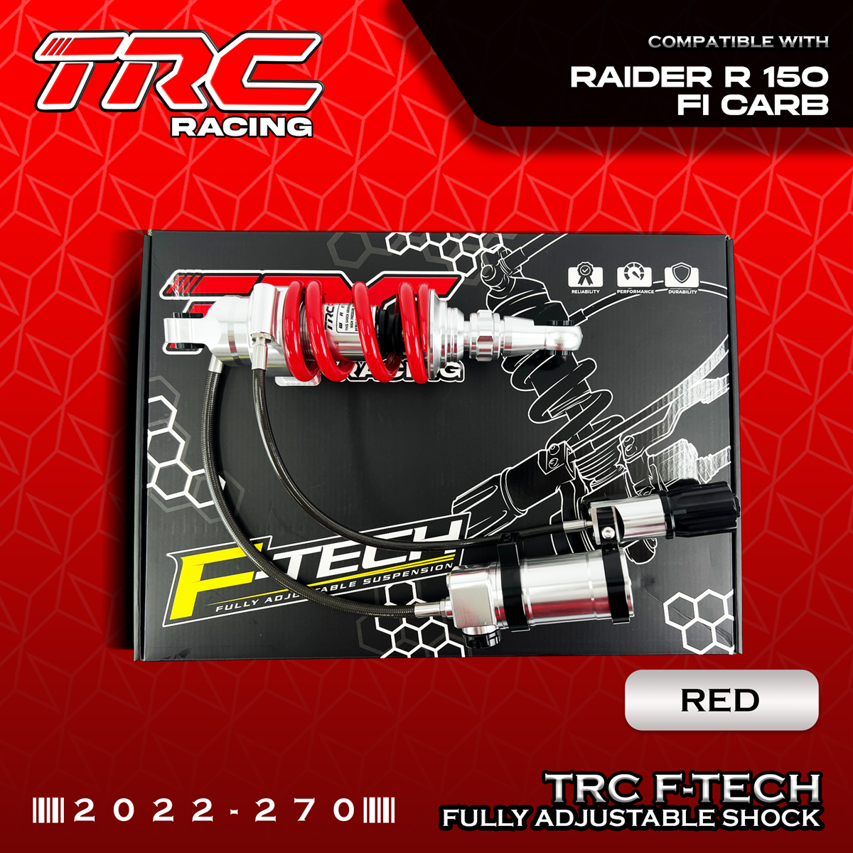 TRC RACING F-TECH SERIES 270MM FULLY ADJUSTABLE REAR SHOCK FOR RAIDER R ...