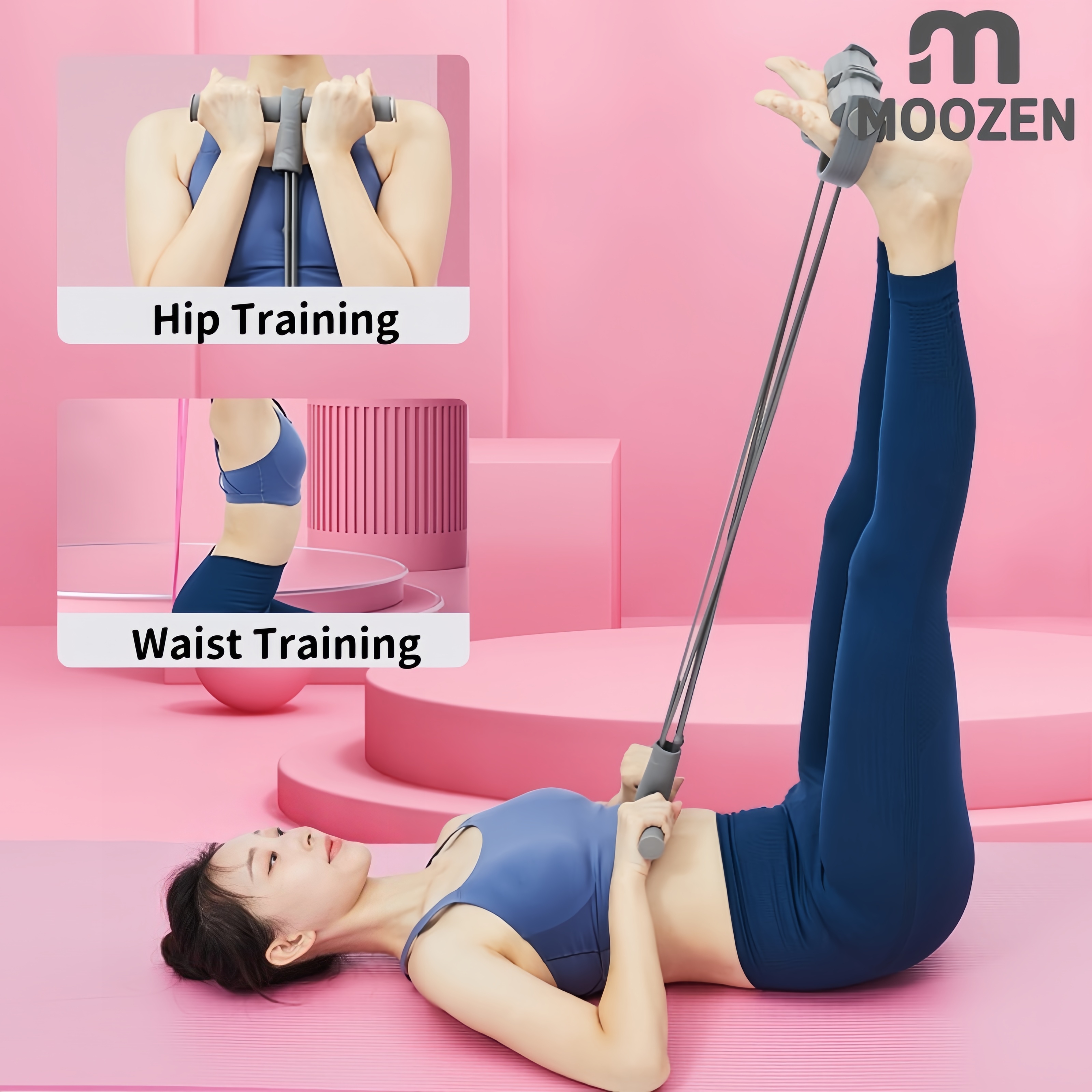 MOOZEN 4/6-Tube Foot-Pedal Resistance Band– Elastic Yoga Tension Rope ...