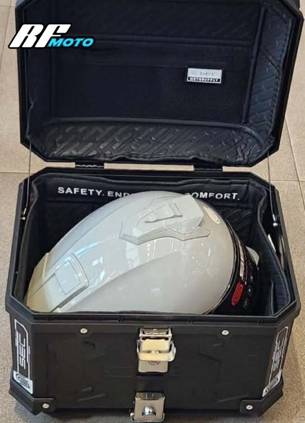 SEC BLACK GHOST 38L HARD PLASTIC DUAL LOCK TOP BOX WITH METAL BASE ...