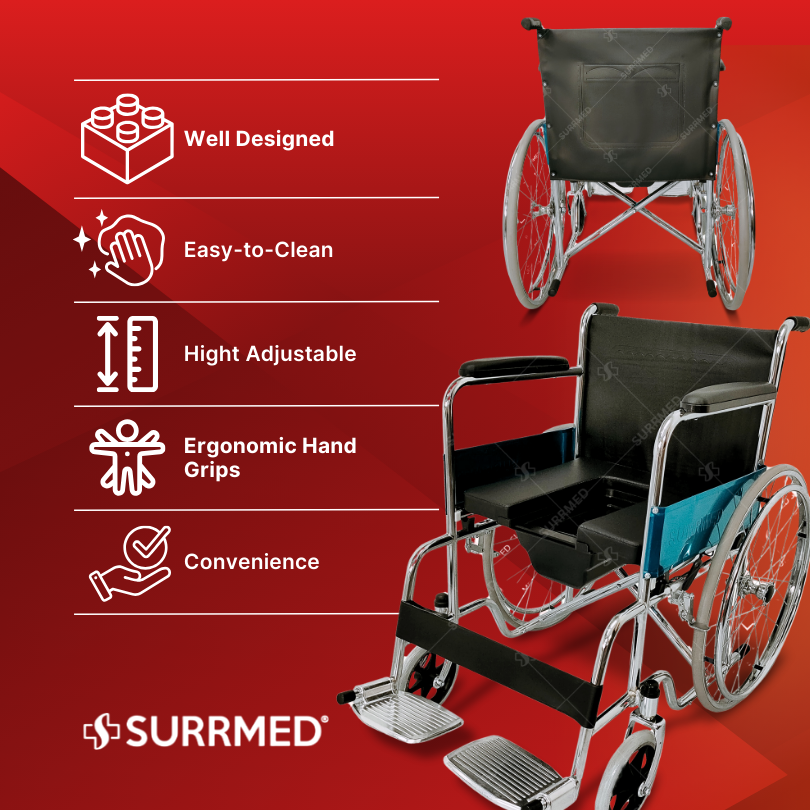 SURRMED Commode Wheelchair with Rios Wheels | Standard Mobility Chair ...