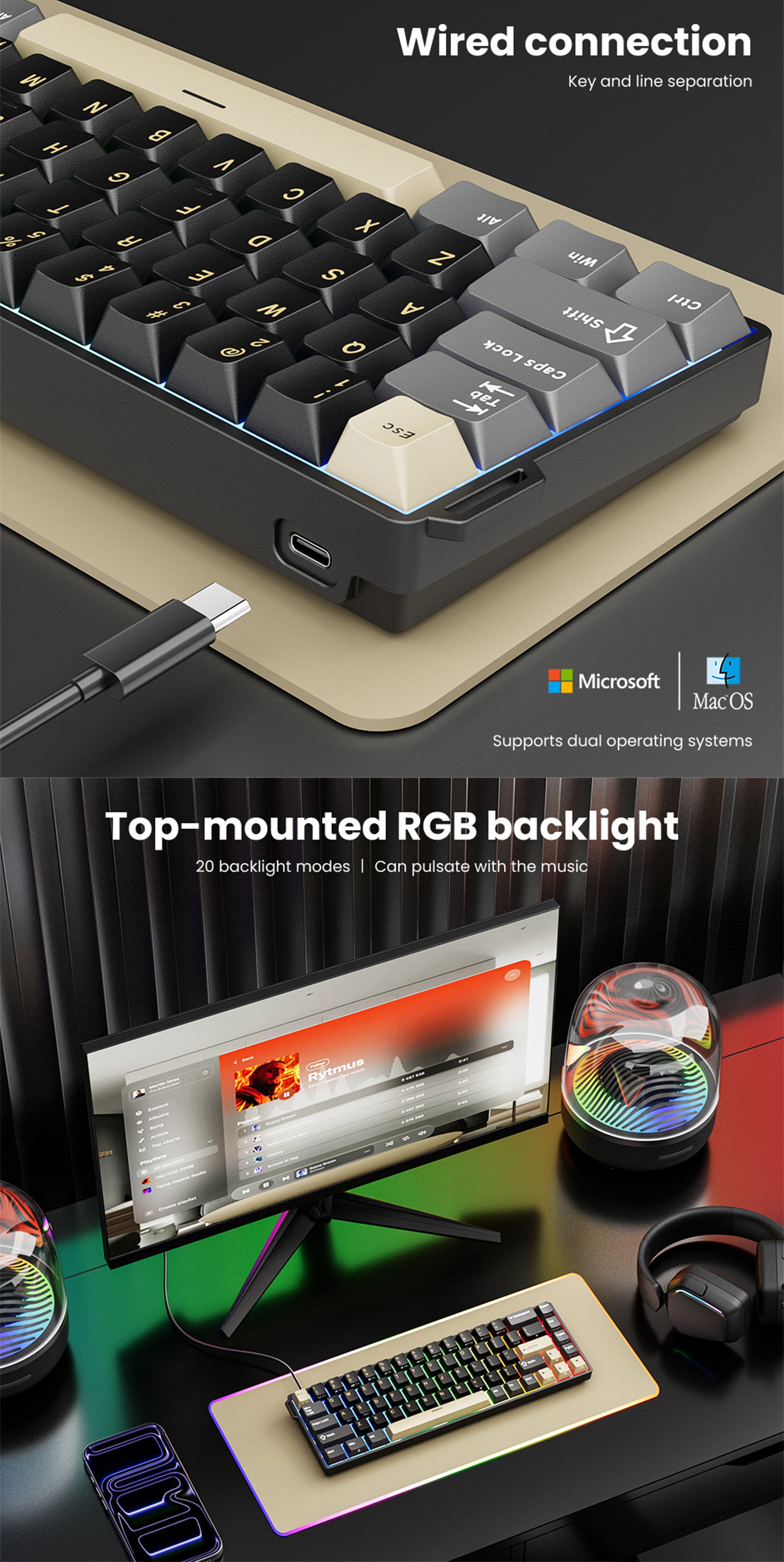 Royal Kludge RK68 HE Wired RGB Hot-Swappable Mechanical Keyboard ...