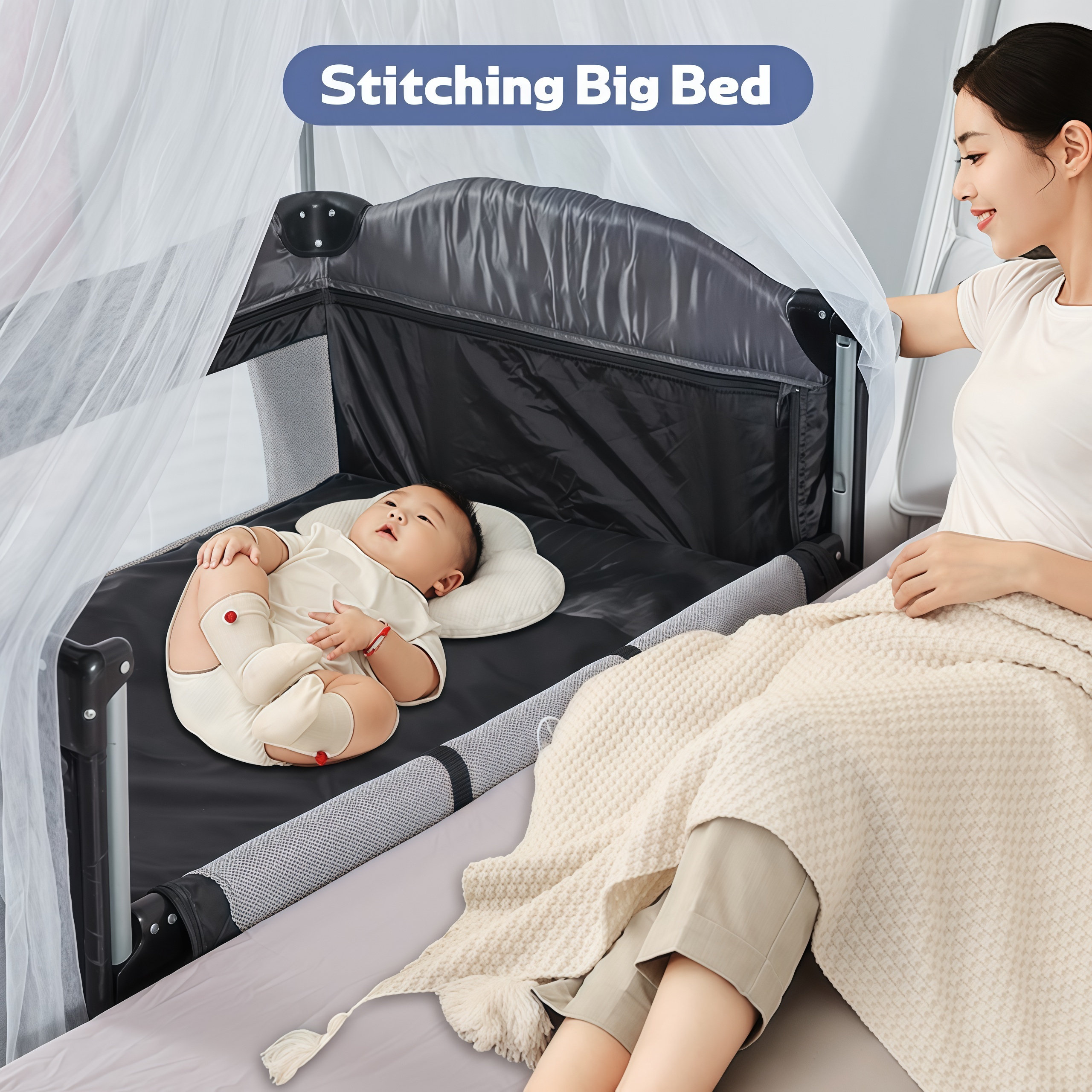 【Tiny Toes】Foldable Crib For Baby 2 Layer with Mosquito Net Diaper ...