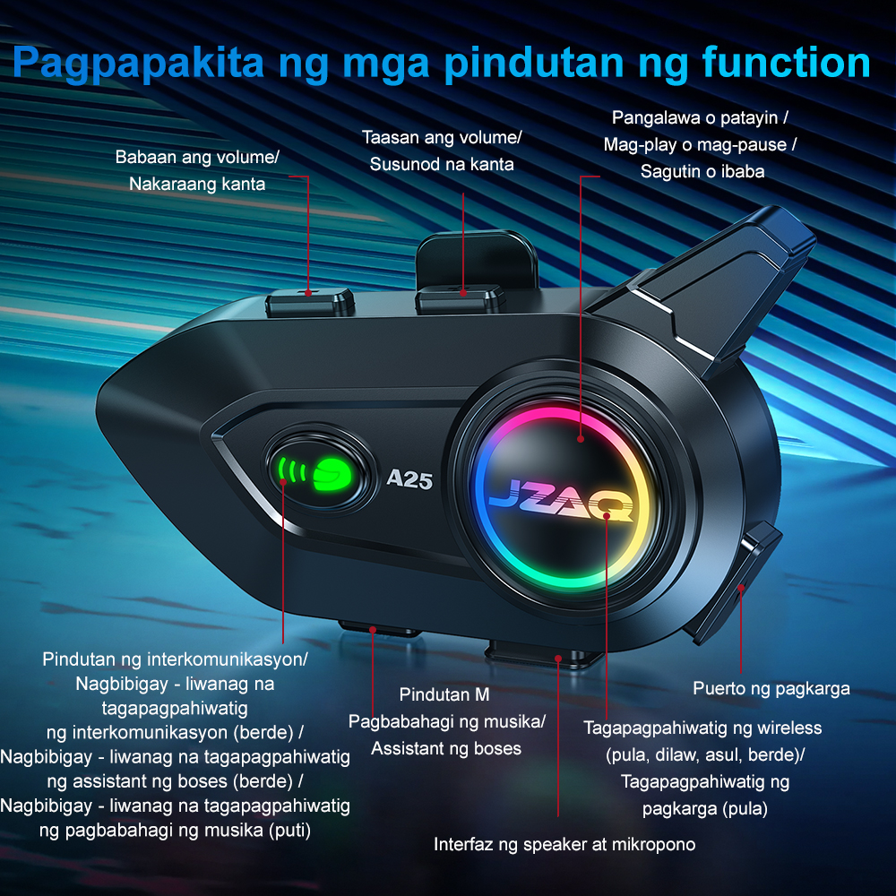 JZAQ A25 Helmet Intercom for 6 Rider 800m Intercom 1000mah BT5.4 ...