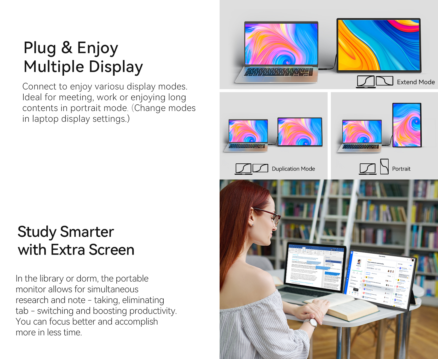 16in Laptop Extended Screen Removable 1200P HDMI USB Portable Monitor ...