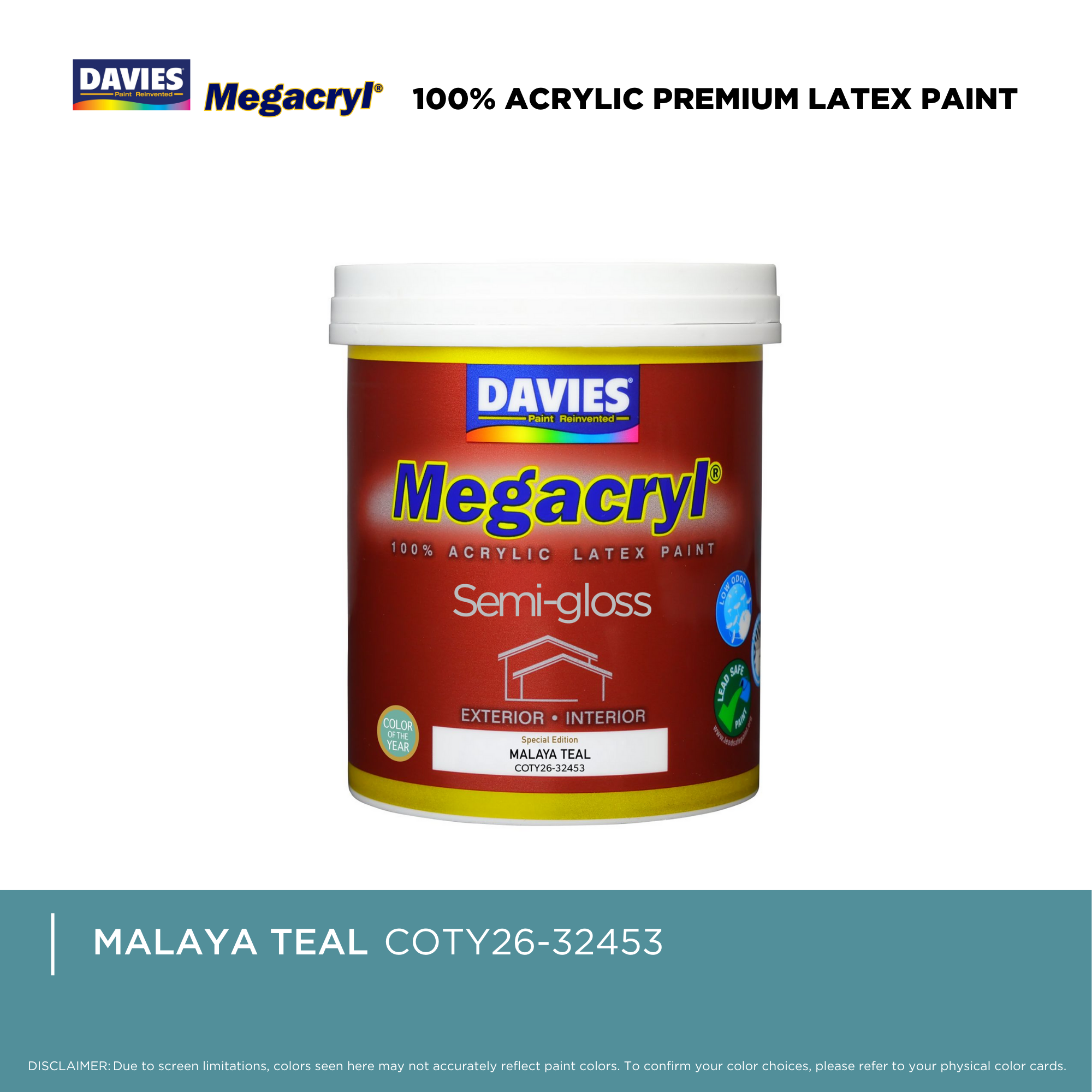 Davies Megacryl Semi-Gloss 1L - Malaya Teal | 2026 Color of the Year ...