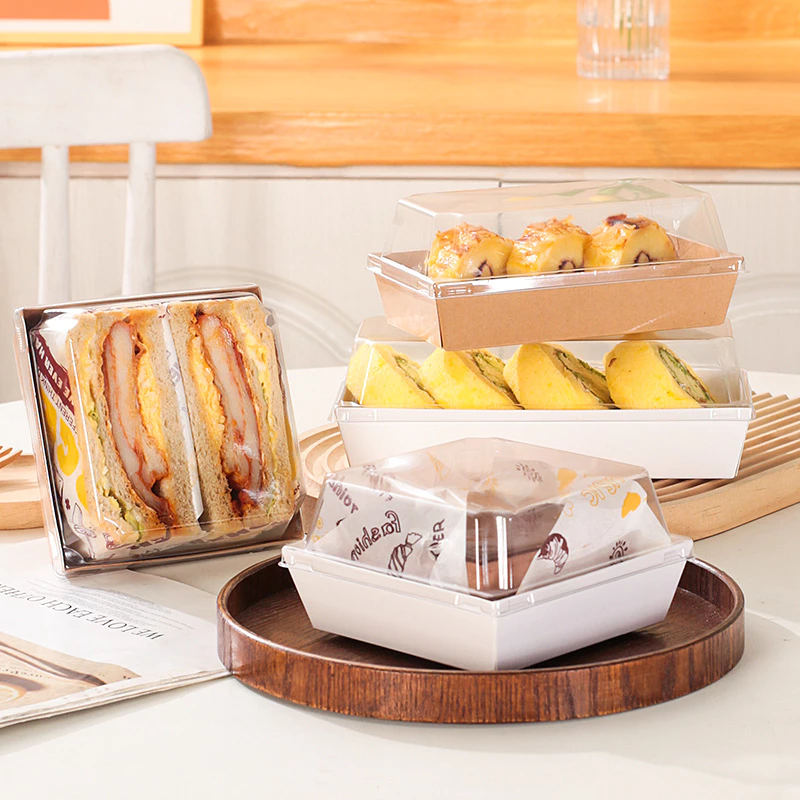 100PCS Square Cake Sandwich Box Square Kraft Box Transparent Pastry Box ...
